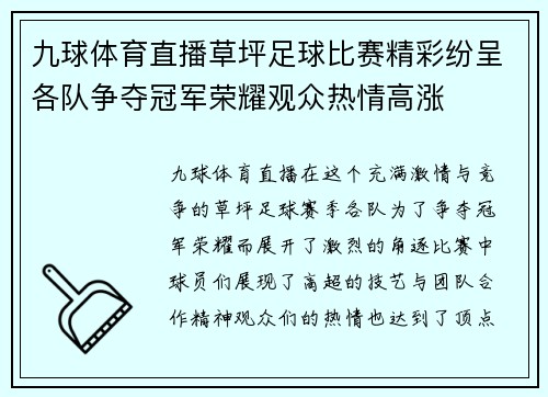 九球体育直播草坪足球比赛精彩纷呈各队争夺冠军荣耀观众热情高涨